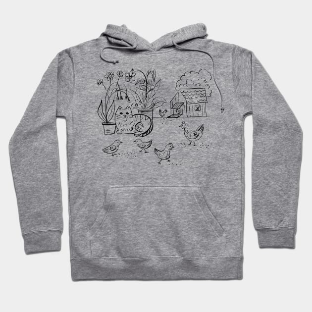 Cute Doodle Cat Farm Hoodie by SWON Design